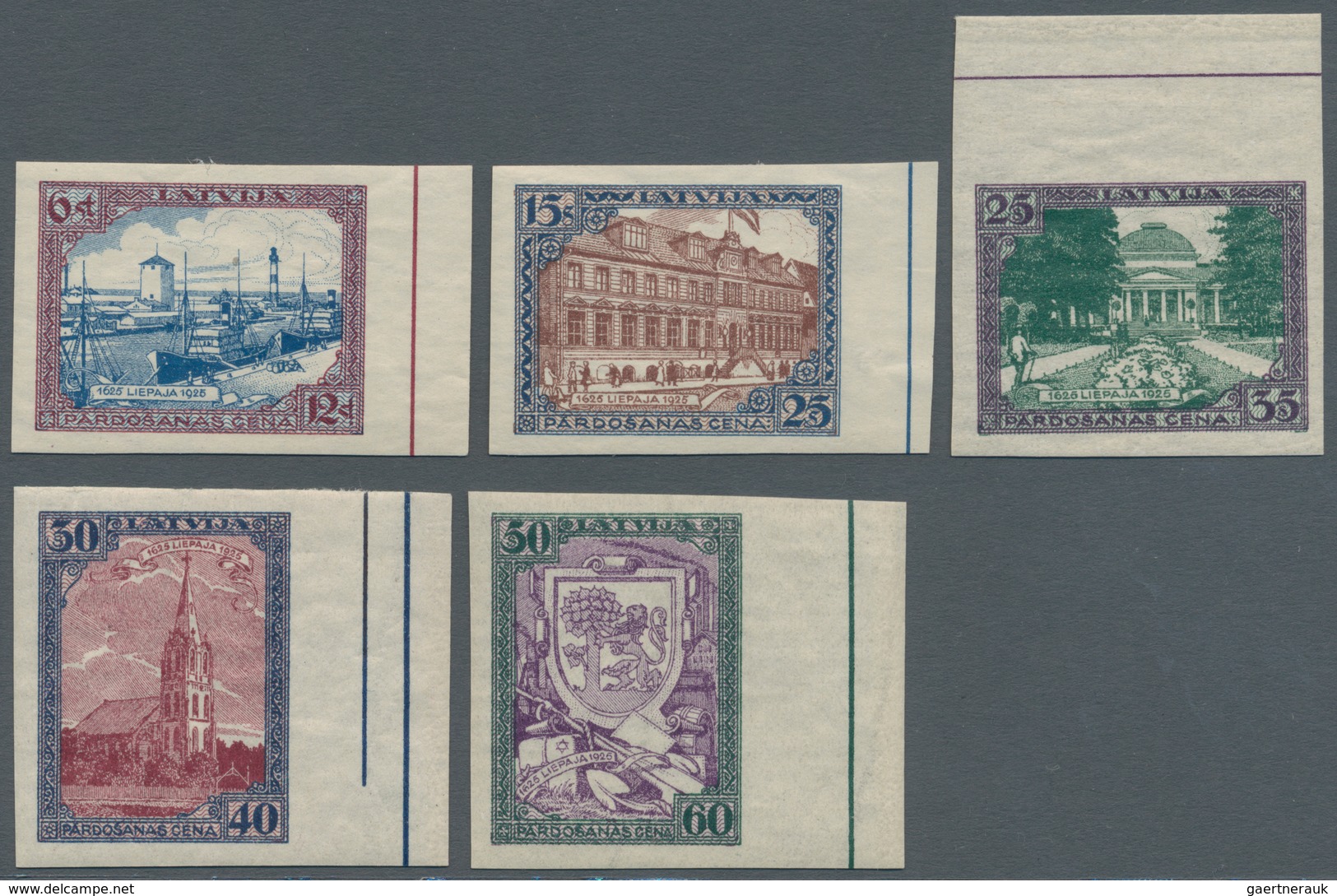 Lettland: 1925, 300 Years City Of LIBAU Imperforated Set, All With Large Margins. Traces Of Hinge On - Lettonie