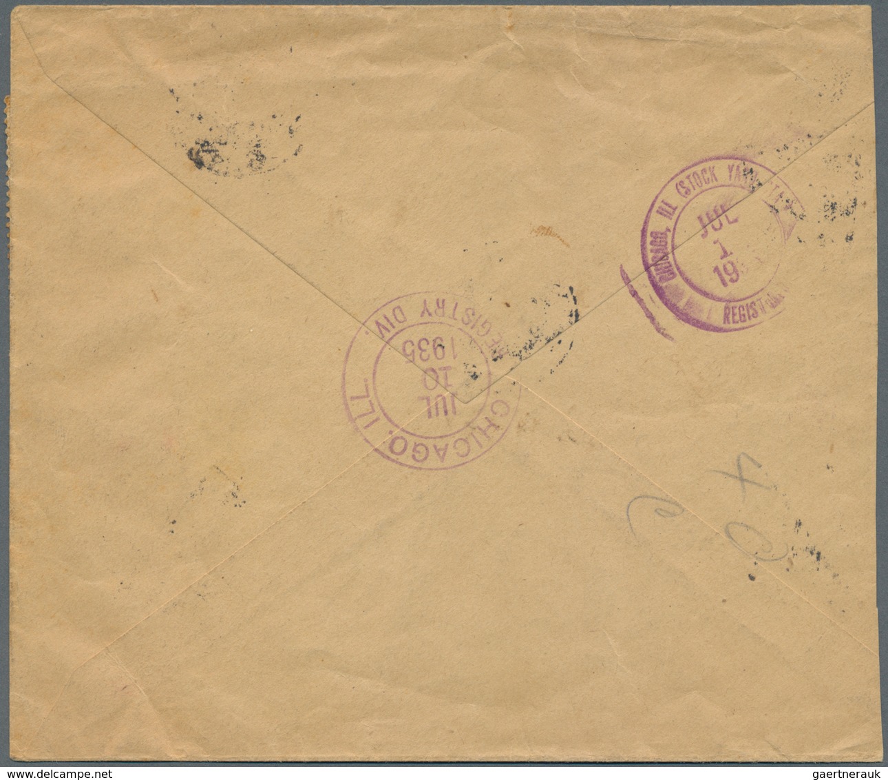 Lettland: 1935, Registered Cover, Left Side Shortend, To Chicago, ILL., Franked 10c Chocolate (SG 40 - Latvia