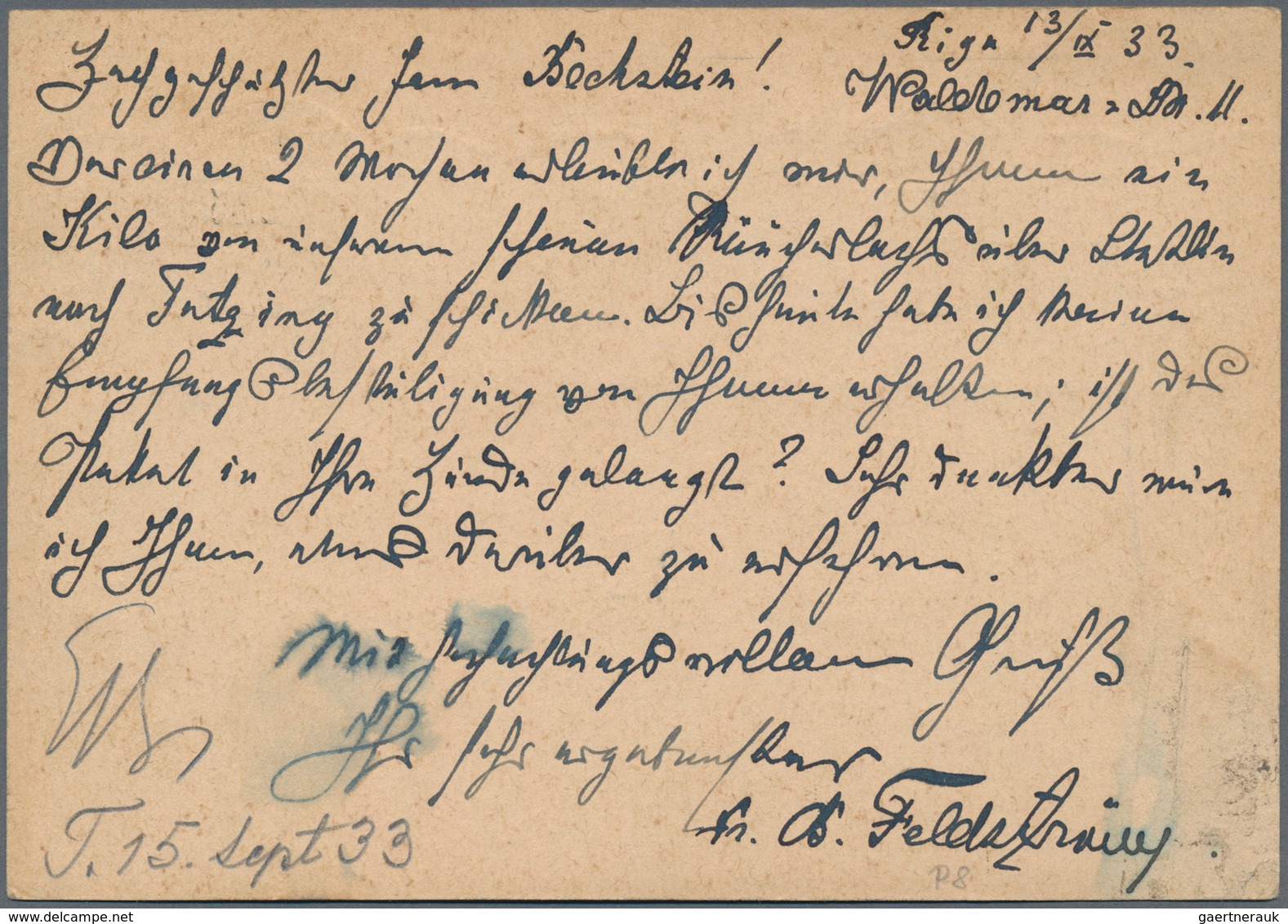 Lettland - Ganzsachen: 1933 Postal Stationery Card P 8 From Riga To Tutzing With Long Message Some L - Lettonie