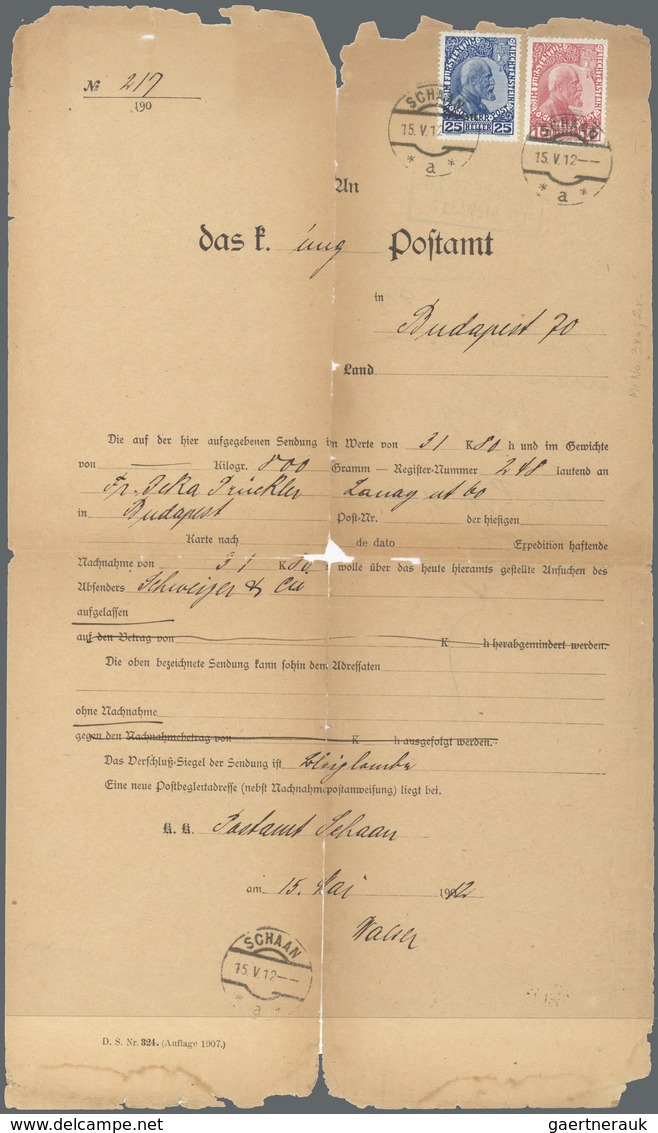 Liechtenstein: 1912, 10 H Karmin U. 25 H Blau "Johann II.", Je Entwertet Mit Tagesstempel SCHAAN A, - Covers & Documents