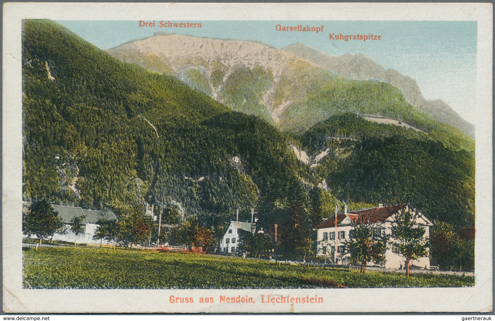Liechtenstein: 1920, 2 X 25 H Dkl'grün, Portogerechte MeF Auf AK "Gruss Aus Nendeln" Mit Bahnpostste - Briefe U. Dokumente