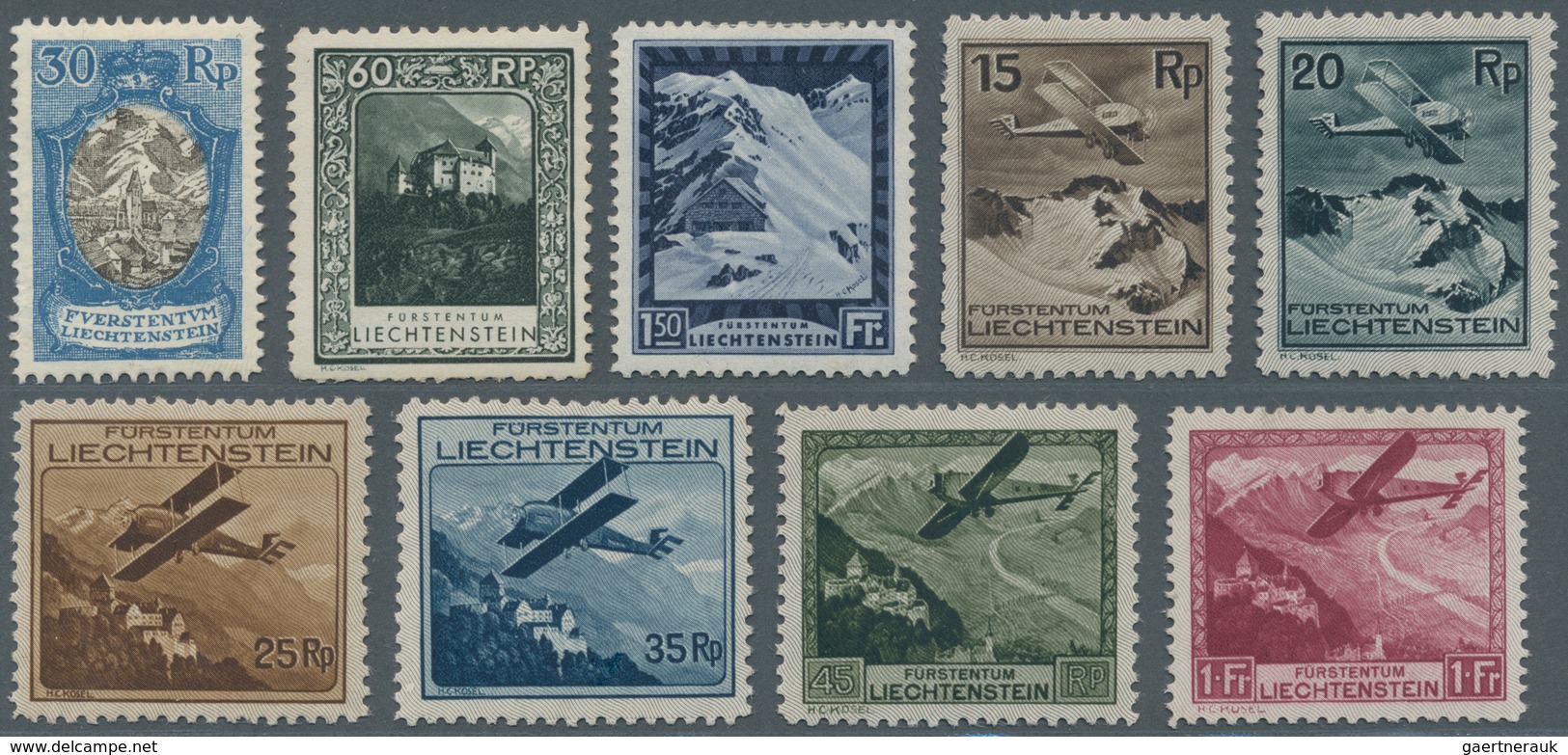 Liechtenstein: 1921/1930, Landschaften 30 C, 60 C, 1,50 Fr. Sowie Flugzeuge, Einige Bessere Werte Mi - Covers & Documents