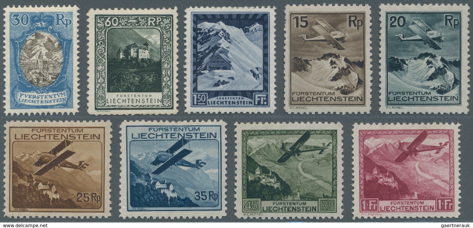 Liechtenstein: 1921/1930, Landschaften 30 C, 60 C, 1,50 Fr. Sowie Flugzeuge, Einige Bessere Werte Mi - Briefe U. Dokumente
