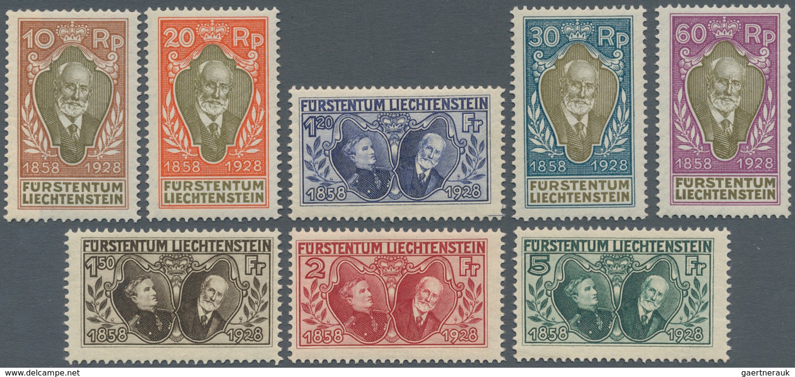 Liechtenstein: 1928, 70 Jahre Regentschaft Johann II., Kompletter Postfrischer Luxus-Satz Von 8 Wert - Lettres & Documents