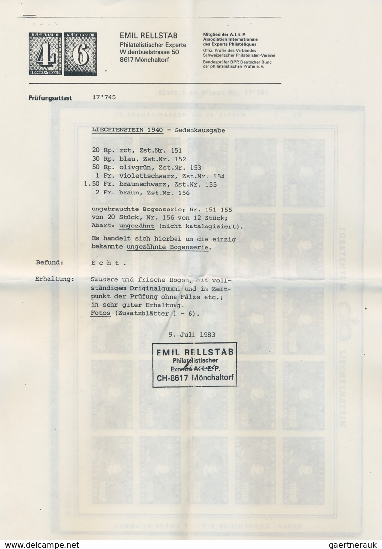 Liechtenstein: 1940, 20 Rp Bis 3 Fr Geburtstag Ungezähnt, Ganz Komplett 6 Postfrische Luxus-Werte, E - Lettres & Documents