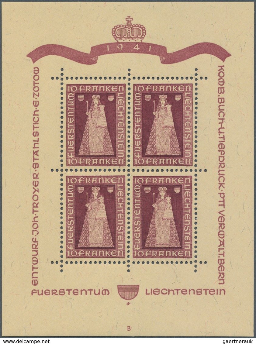 Liechtenstein: 1941, 10 Fr. Madonna Im Kleinbogen, Mi. 500,- - Briefe U. Dokumente