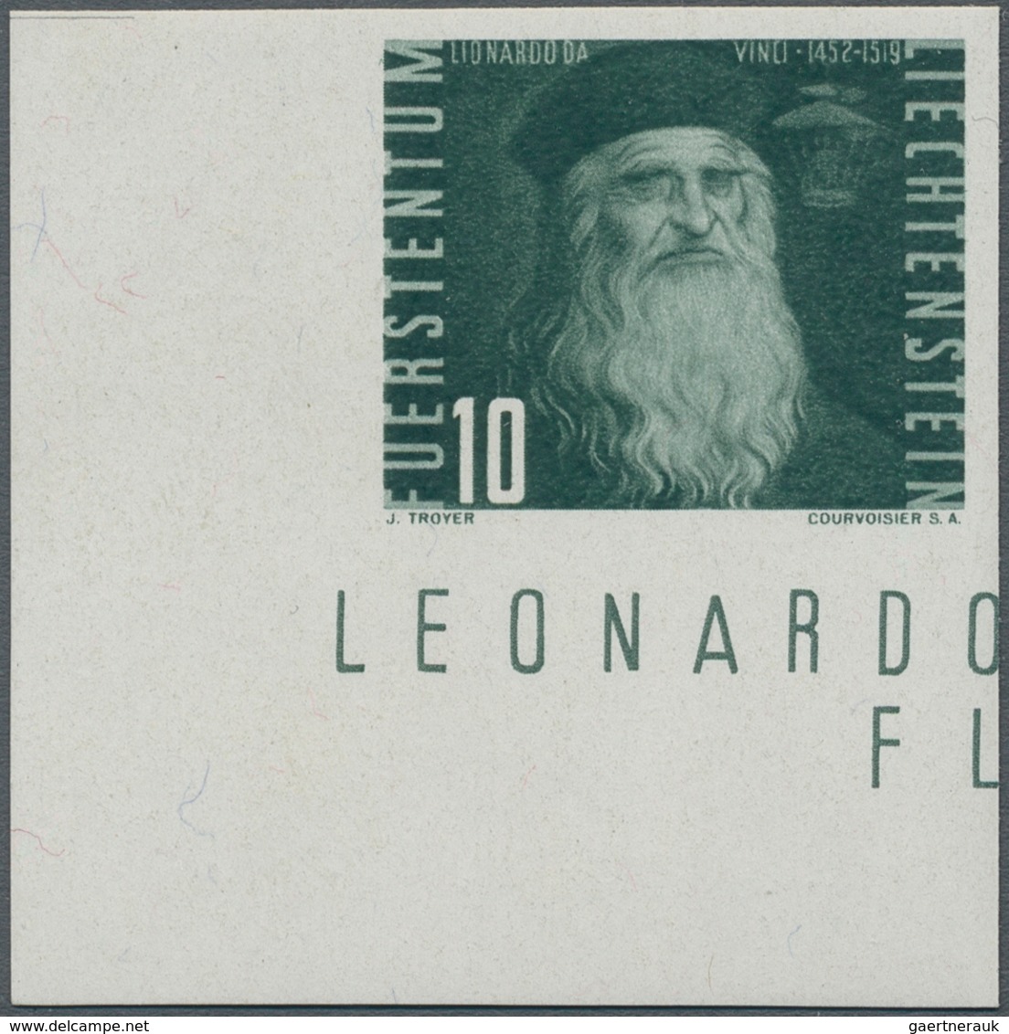 Liechtenstein: 1948, Flugpioniere, 10 Rp. Grün "Leonardo Da Vinci" Ungezähnt Aus Der Linken Unteren - Covers & Documents