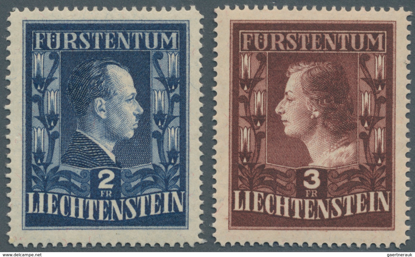 Liechtenstein: 1951, 2 Und 3 Fr Fürstenpaar Eng Gezähnt 14¾, Postfrisch In Unsignierter Top-Erhaltun - Briefe U. Dokumente