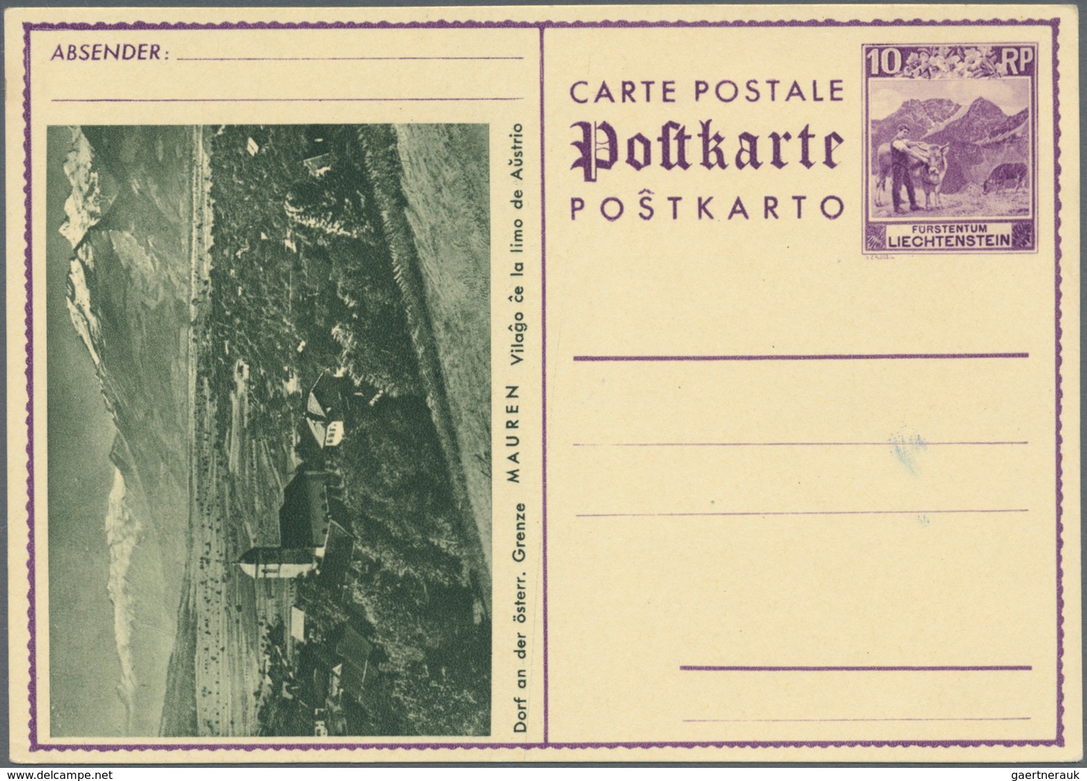 Liechtenstein - Ganzsachen: 1930/1933, Zwei Bild-Ganzsachenkarten 20 Rp., Bedarfsgebraucht Ab "VADUZ - Entiers Postaux