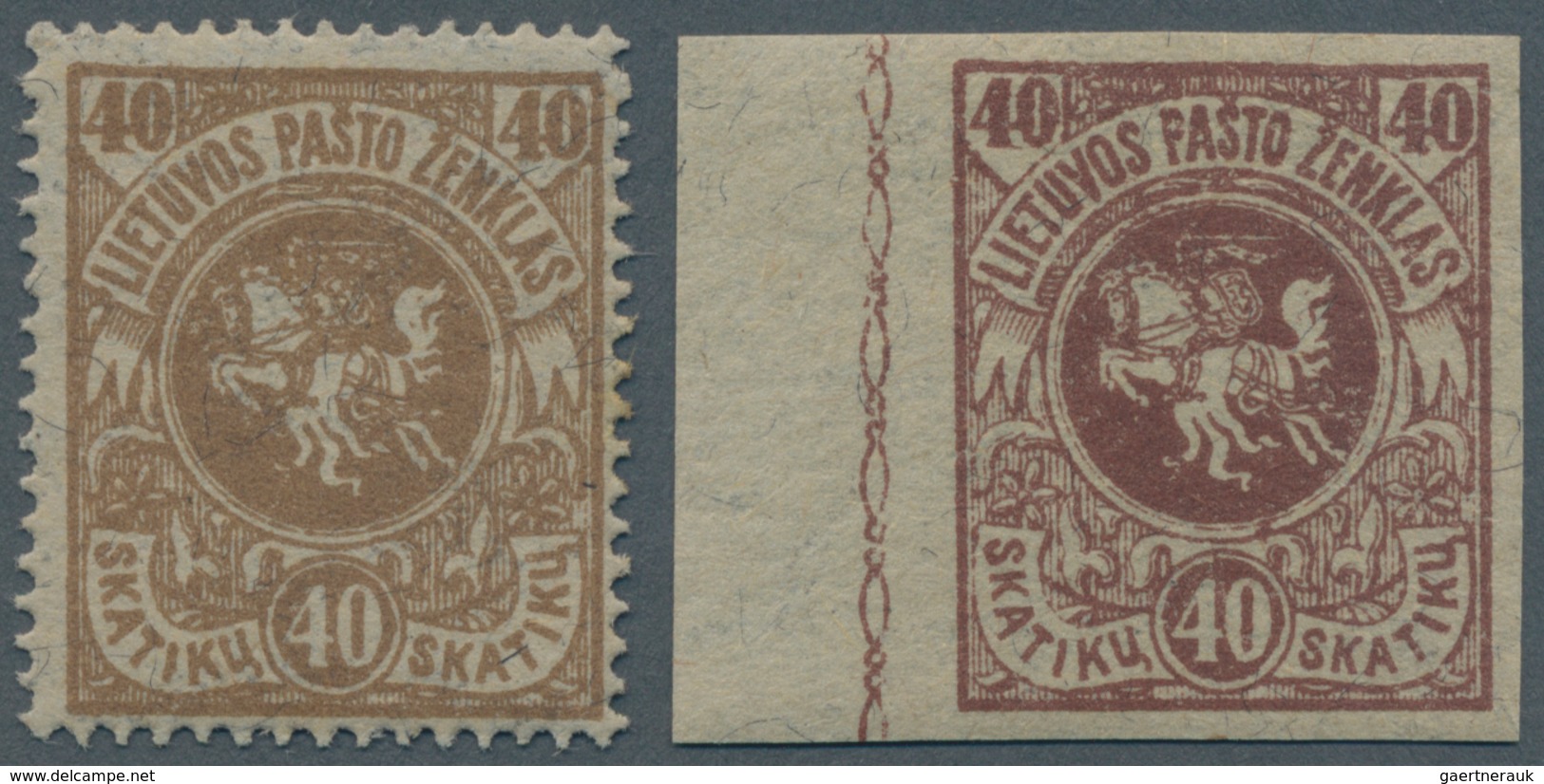 Litauen: 1919, Postage Stamps: Coat Of Arms Drawing 40 Sk In Grey-brown Instead Of Red-brown, Unused - Lithuania