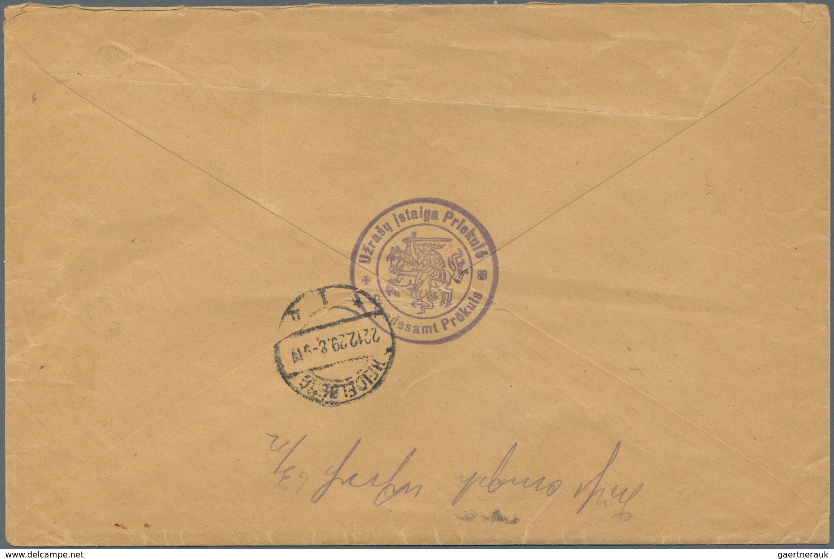 Litauen: 1929 Registered Cover Cash On Delivery Franked With 5 Centai Green, 60 Centai Red And 1 Lit - Lithuania