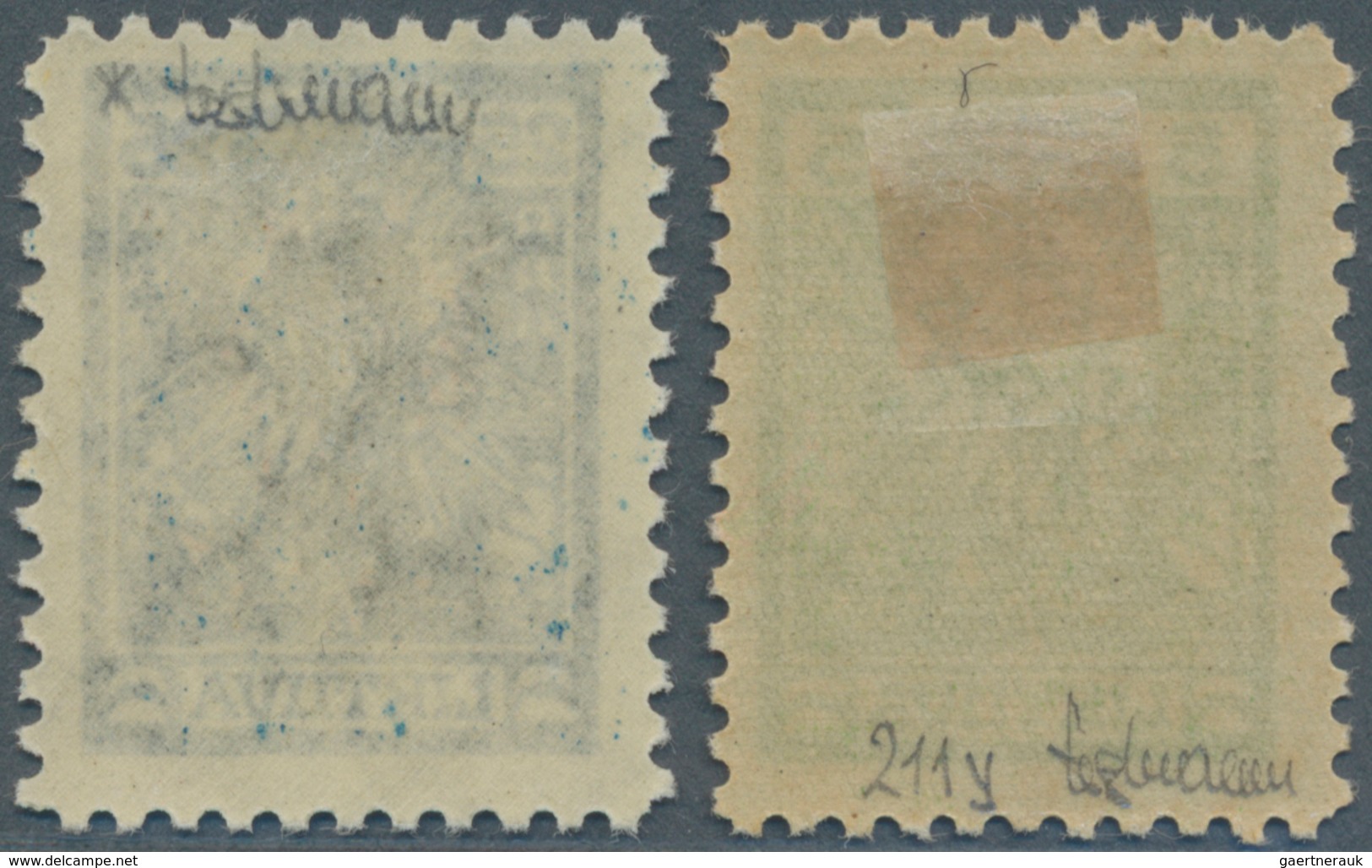 Litauen: 1923 - 1926, Postage Stamps 5 C Without Watermark And 25 C With Watermark, Each Unused, Sig - Lituanie