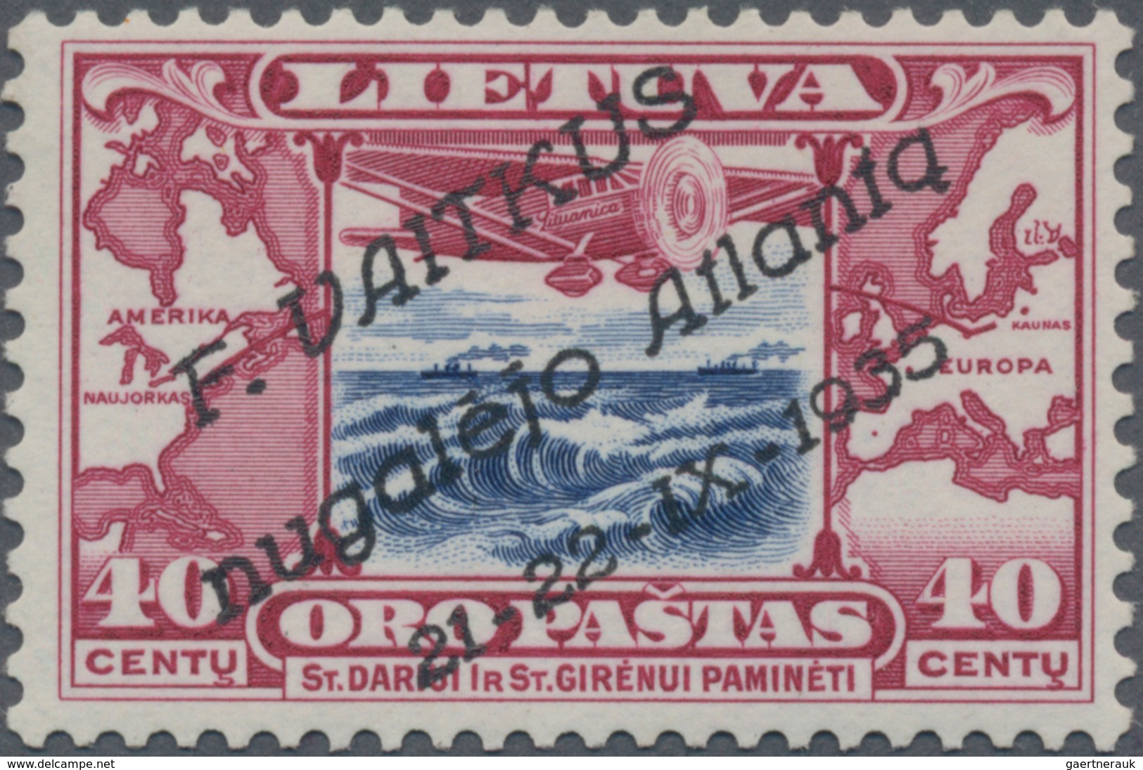 Litauen: 1935, 40 C With Overprint For The Atlantic Flight Of Feliksas Vaitkus, Signed And Foto-cert - Lituanie