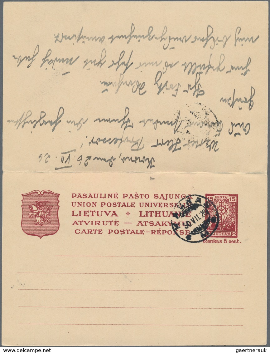 Litauen - Ganzsachen: 1926 Postal Stationery CardP 7 With Unused Reply From Kaunas To Vipperow - Lithuania