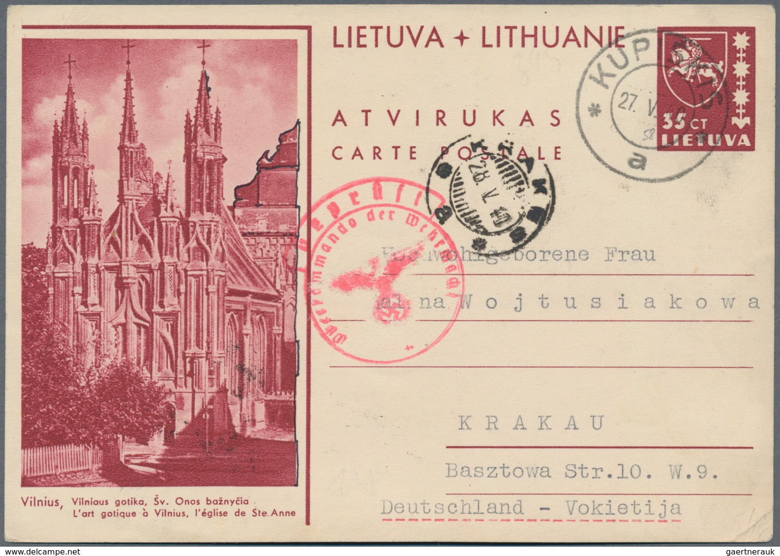 Litauen - Ganzsachen: 1940 Postal Stationery Card P 30/08 From Kupiskis Via Kaunas With OKW-censor T - Litauen