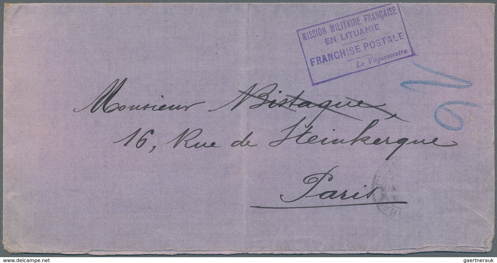 Litauen - Besonderheiten: 1920. Stamp-less Envelope (vertical Fold) Addressed To Paris Cancelled By - Lithuania