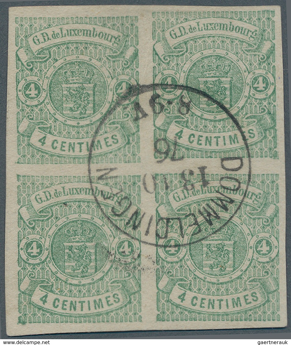 Luxemburg: 1874, 4 Cent. Coat Of Arms With Centric "DOMMELDINGEN 13/10 76". Certificate Balasse. - Other & Unclassified