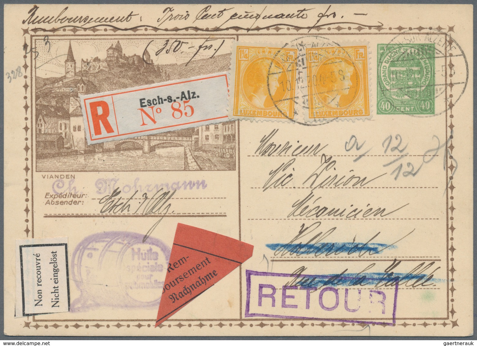 Luxemburg: 1930,1935: Two Registered Cards With Cash On Delivery From LUXEMBOURG-VILLE Respetive ESC - Autres & Non Classés