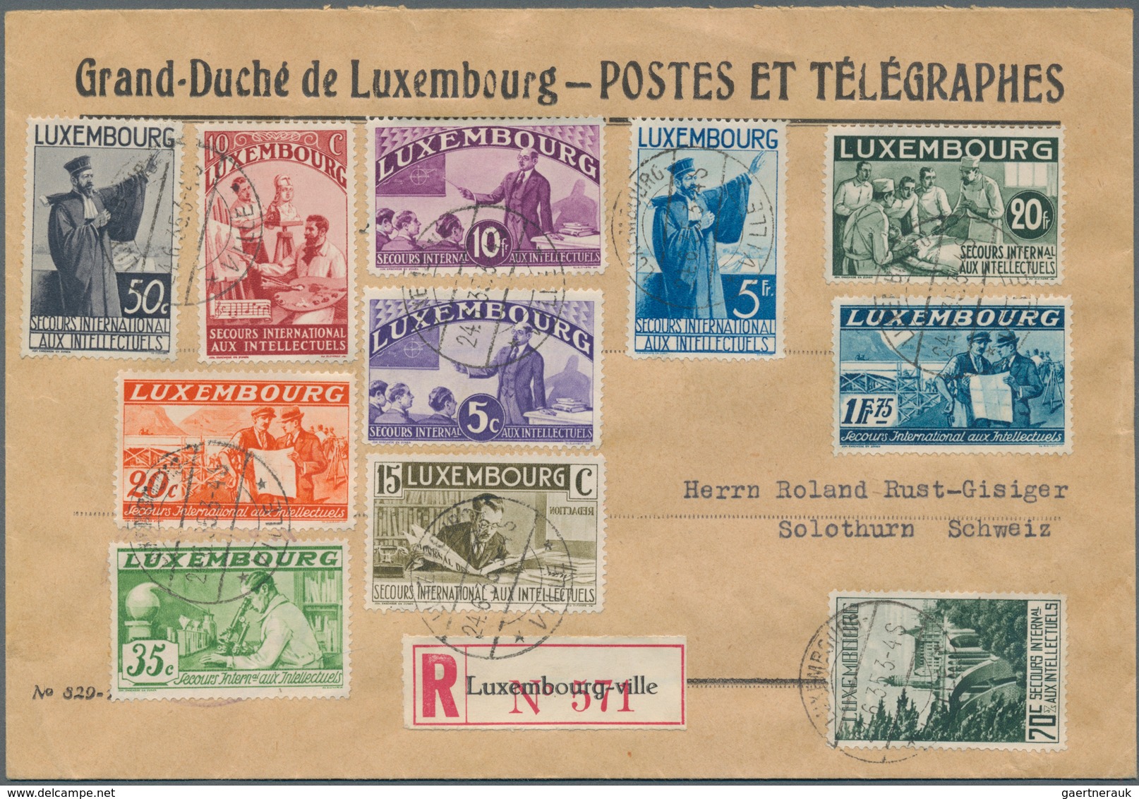 Luxemburg: 1935, Intellectuals Complete Set On Collector's Registere Letter To Switzerland. Four Sta - Other & Unclassified