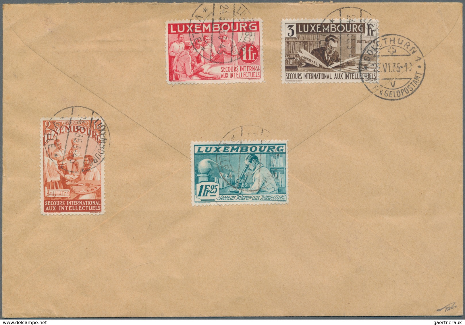 Luxemburg: 1935, Intellectuals Complete Set On Collector's Registere Letter To Switzerland. Four Sta - Autres & Non Classés