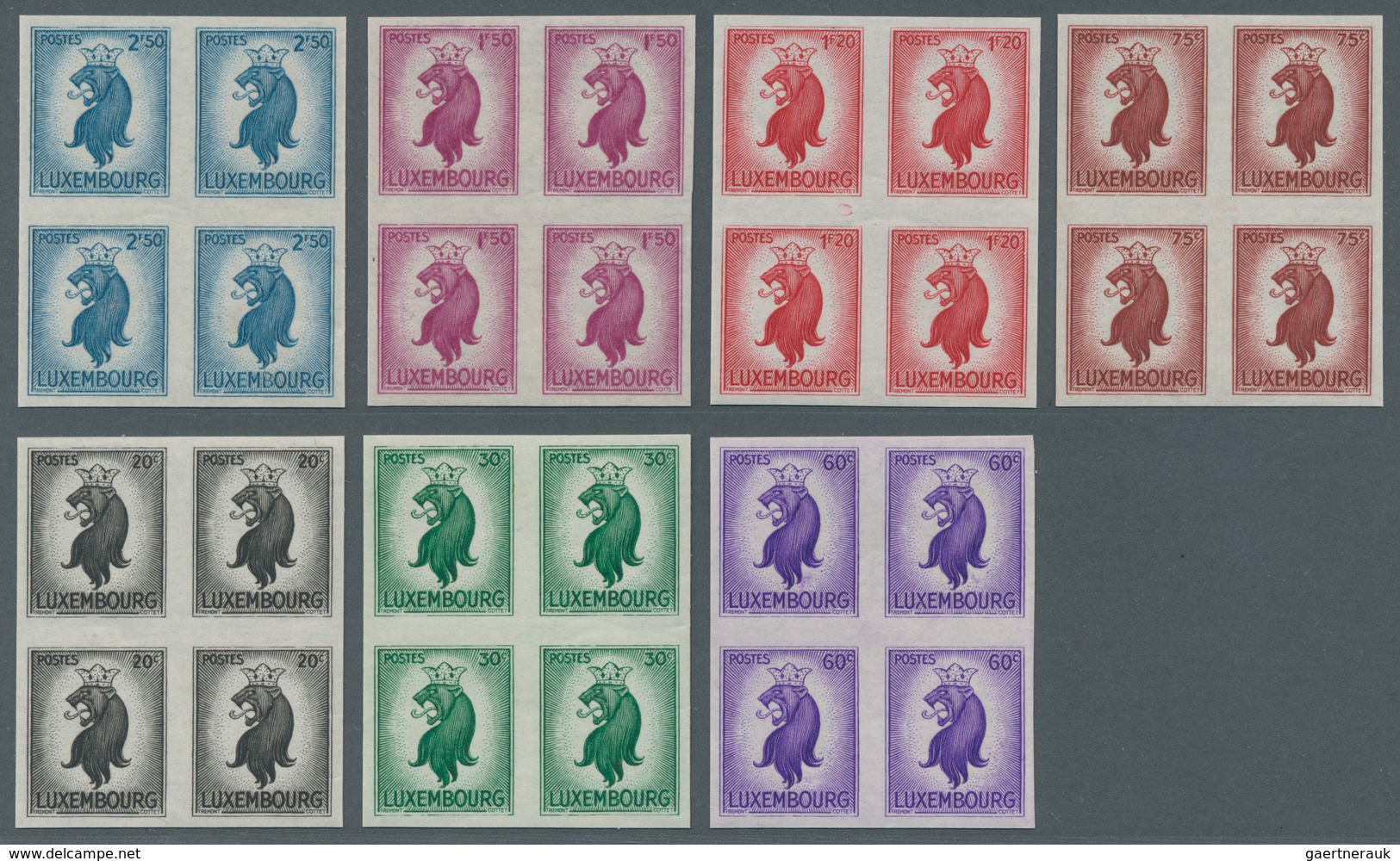 Luxemburg: 1945, Definitive Issue Lion, Imperforated Blocks Of Flour. - Other & Unclassified