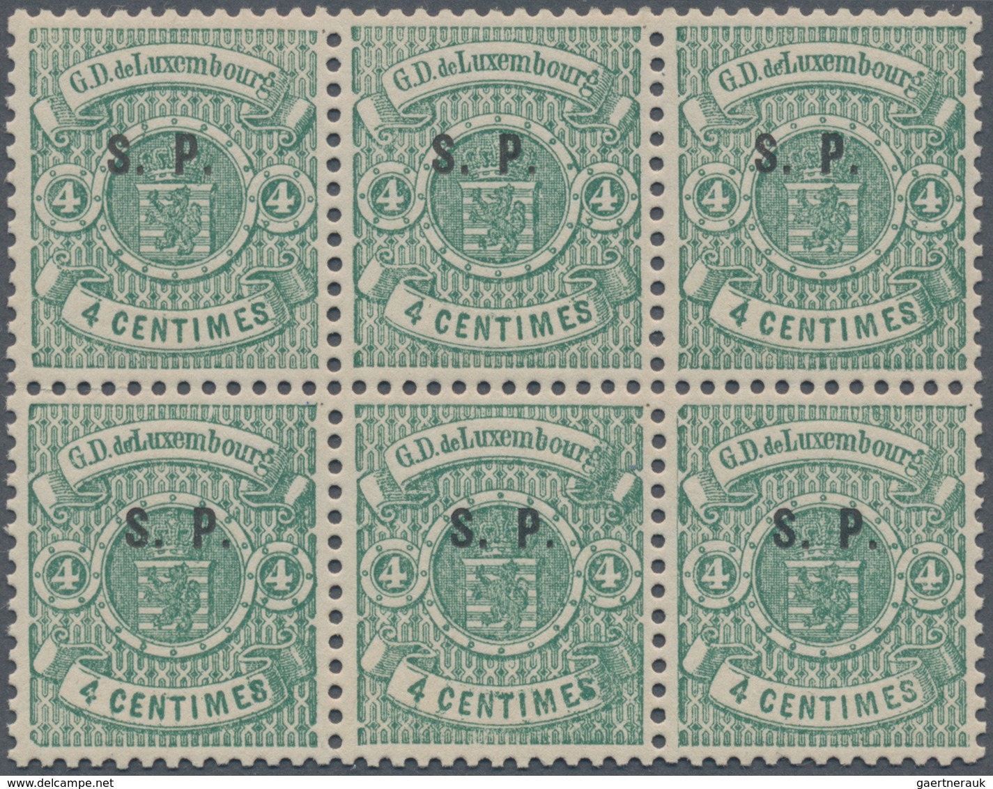 Luxemburg - Dienstmarken: 1881, Coat Of Arms 4c. Bluegreen With Narrow Opt. ‚S.P.‘ Block Of Six, Min - Service