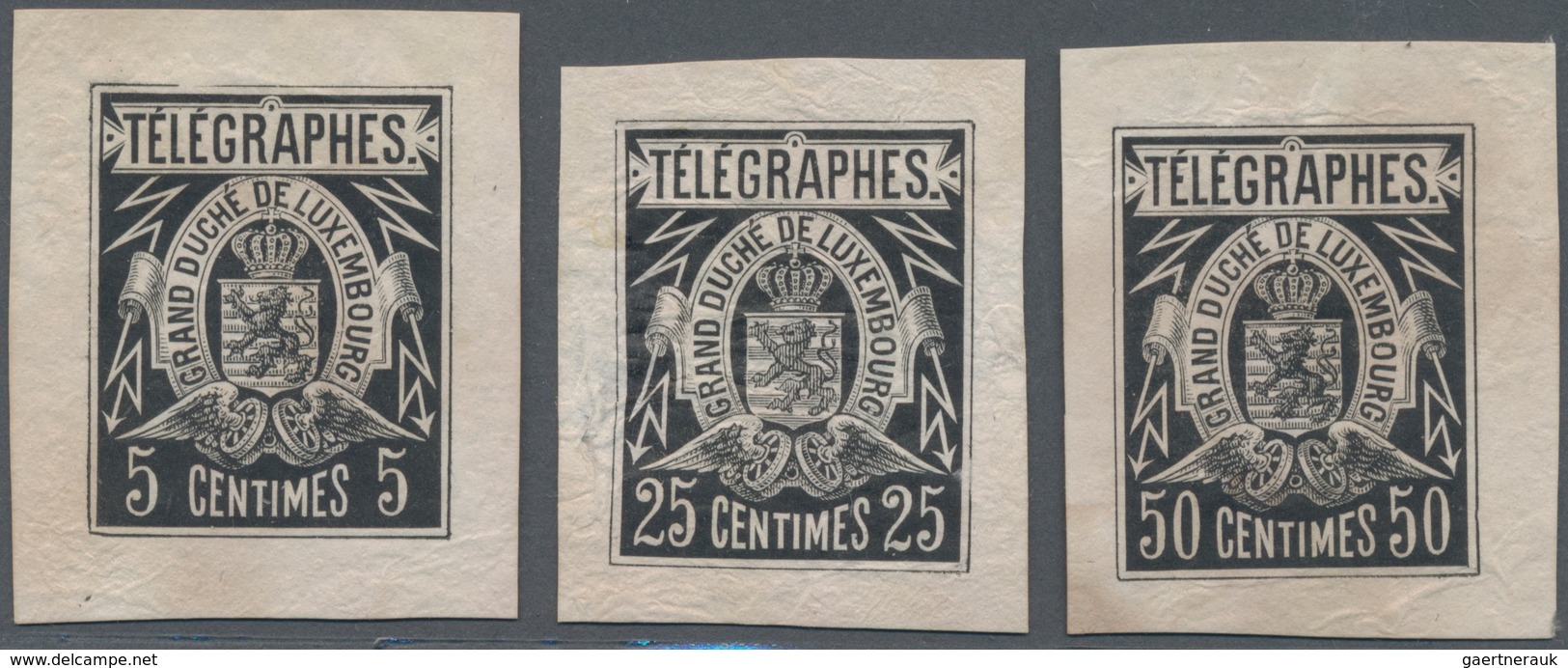 Luxemburg - Telegrafenmarken: 1883, 5,25,50 Cent. Telegraph Stamps, Black Proofs On Thin Paper, With - Télégraphes