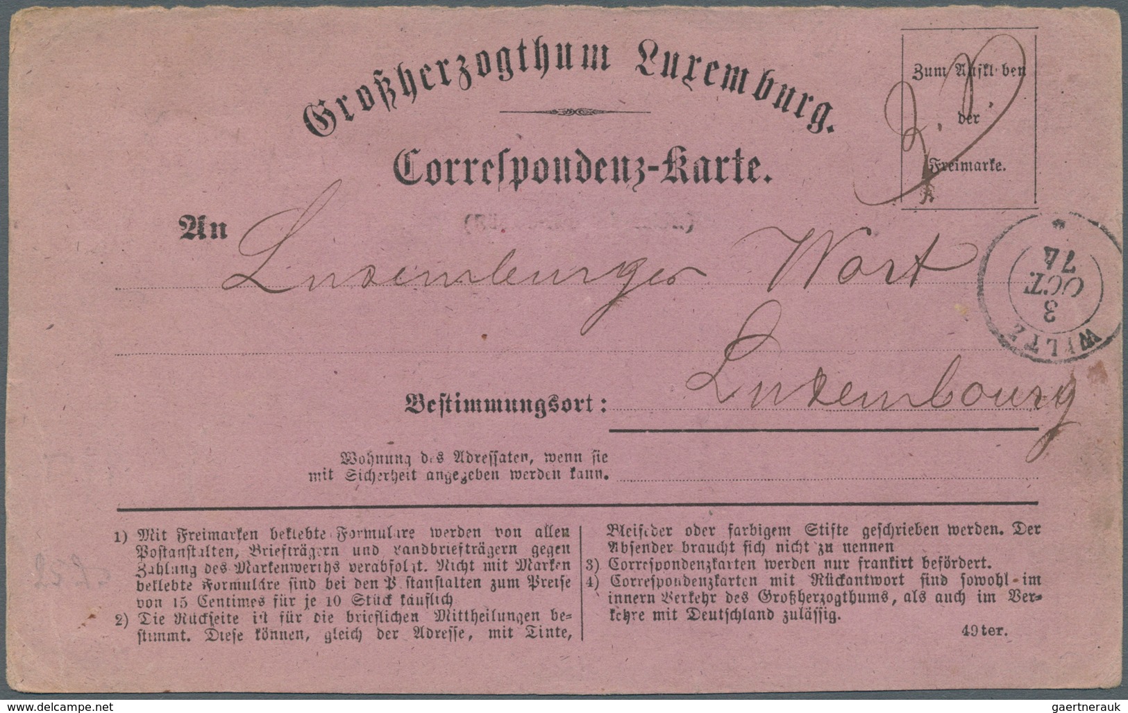 Luxemburg - Ganzsachen: 1873, Pre-printing Question Card ("Rückantwort Bezahlt" Scratched Out) Used - Ganzsachen