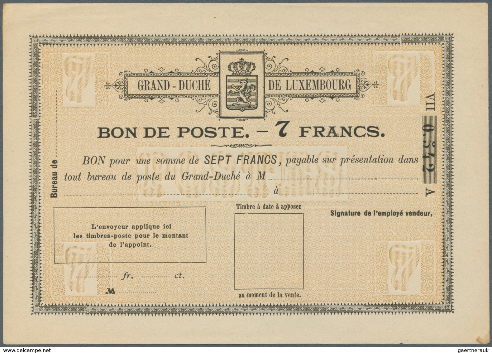 Luxemburg - Ganzsachen: 1884, 1 fr. - 10 fr. Bon de Poste, complete set with ten pieces, unused, mos