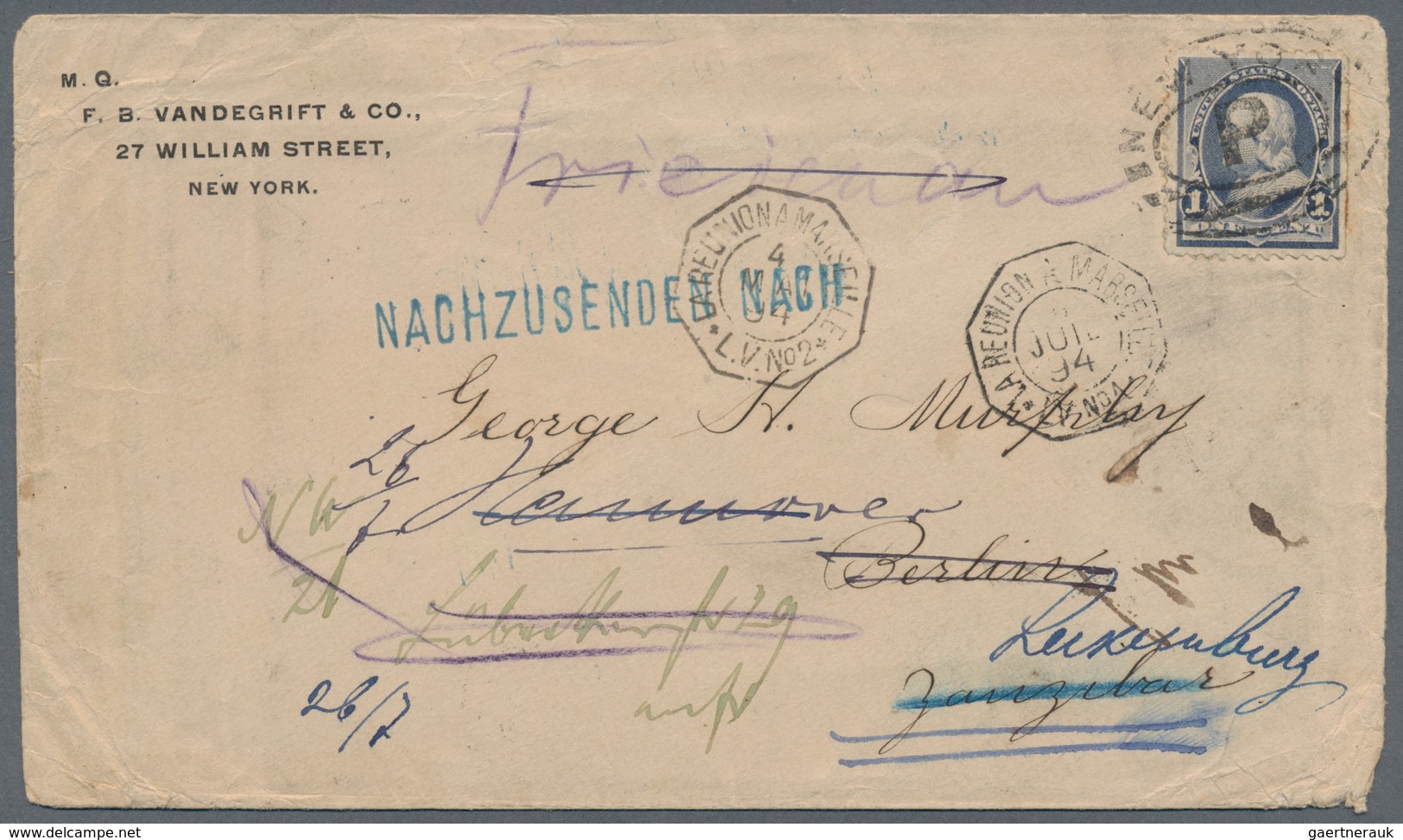 Luxemburg - Besonderheiten: Incoming Mail: 1894, USA 1 C. Blau Auf Drucksachen-Umschlag Aus New York - Other & Unclassified