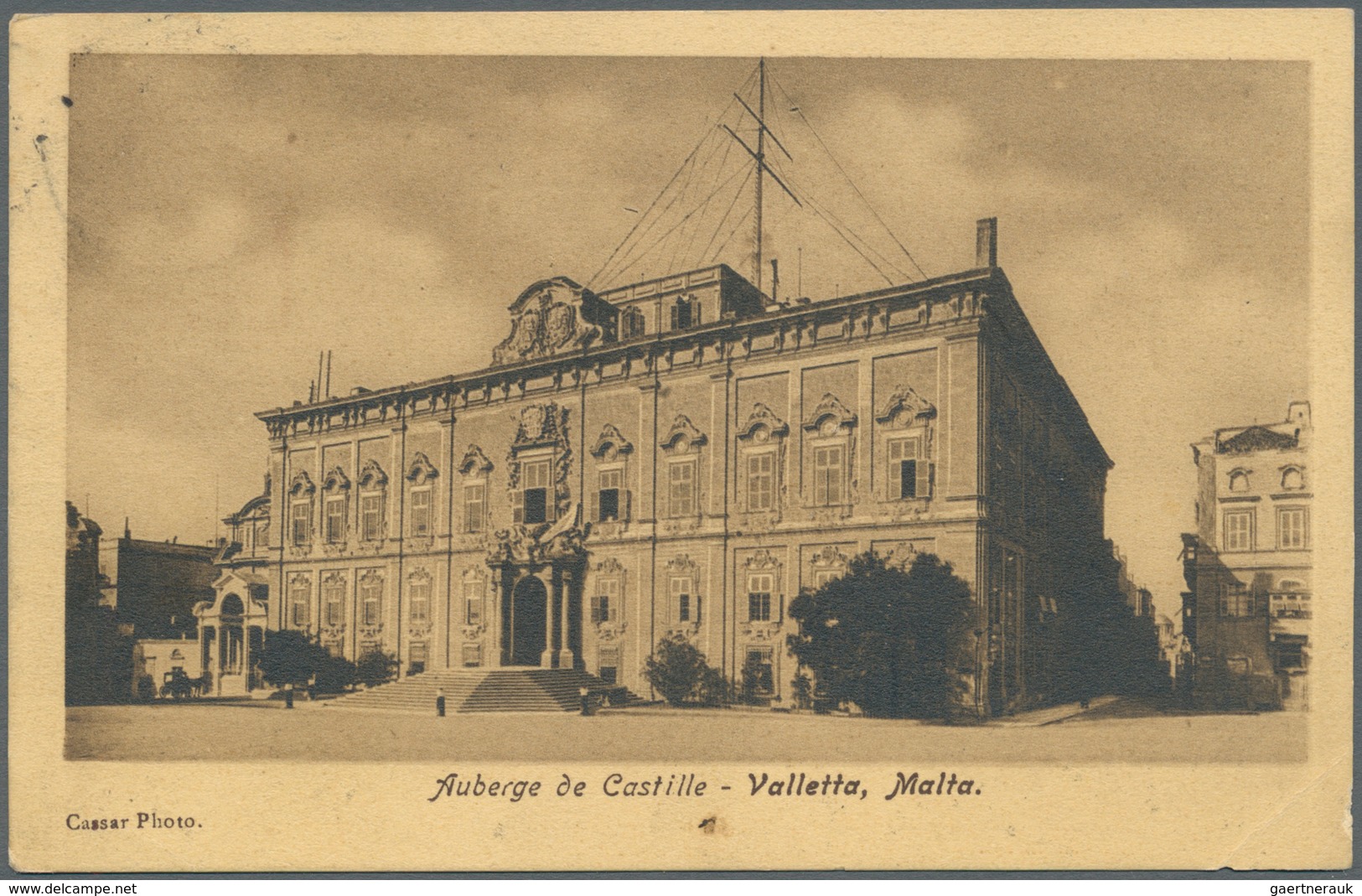 Malta: 1908. Picture Post Card Of 'Auberge De Castille, Valletta' Addressed To Tunis, North Africa B - Malte