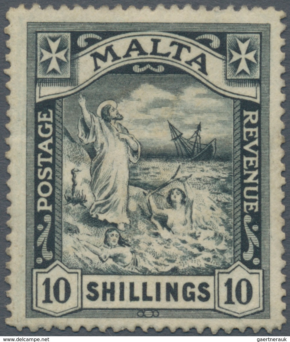 Malta: 1919, 10sh. Black, Wm Crown CA, Unused, Slightly Soiled, Regummed. - Malte