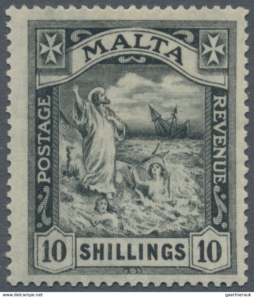 Malta: 1922, 10sh. Black, Wm Mult. Script CA, Mint Original Gum Previously Hinged. - Malte
