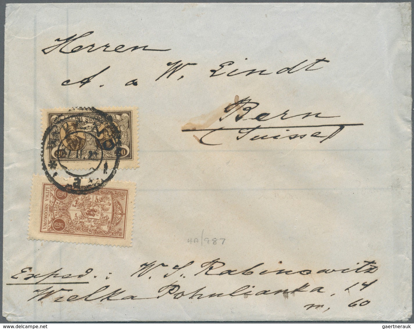 Mittellitauen: 1921, 20 M And 5 M Defintitives On Cover From "WILNO 27.II.22" To Bern, Suisse. - Lituanie