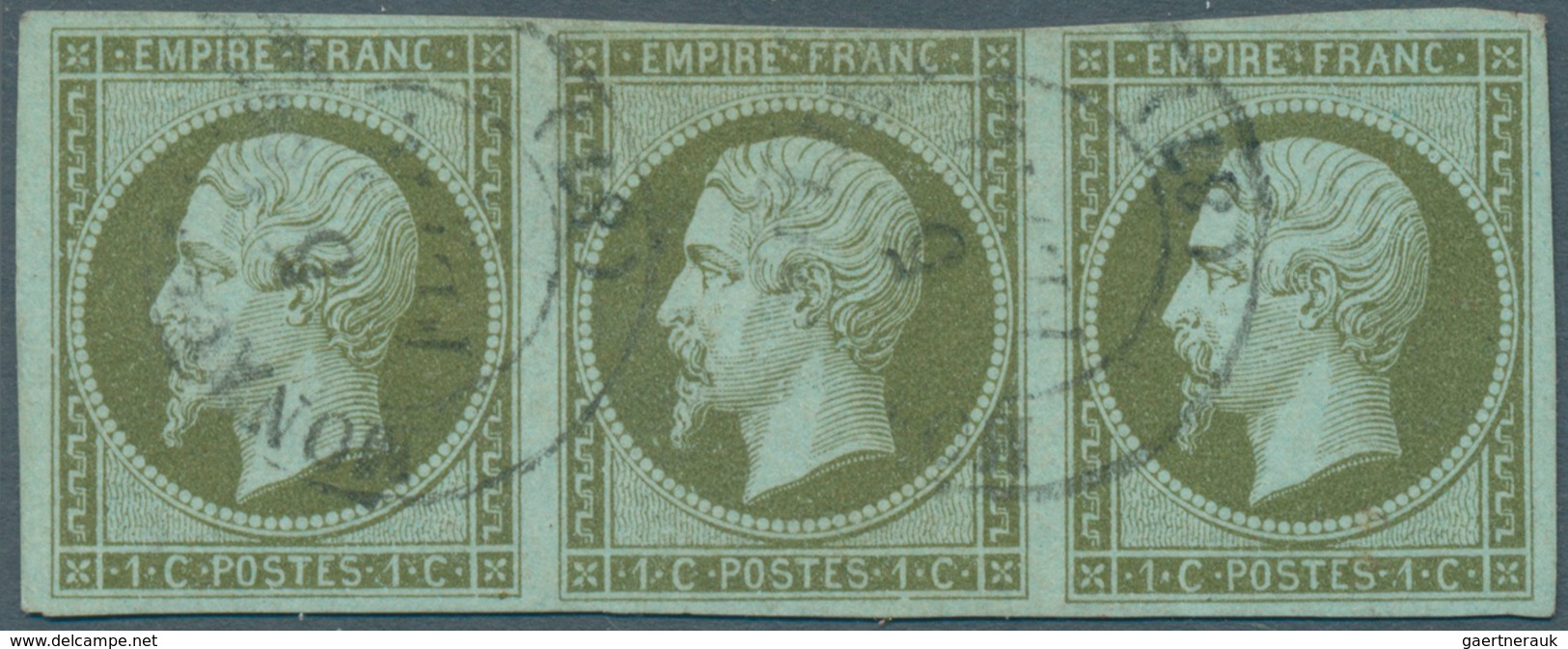 Monaco - Vorläufer: 1853, "Monaco" 2x K2 A. Frankreich 5 C. Napoleon Geschnitten Im Waag. 3er-Str., - ...-1885 Préphilatélie