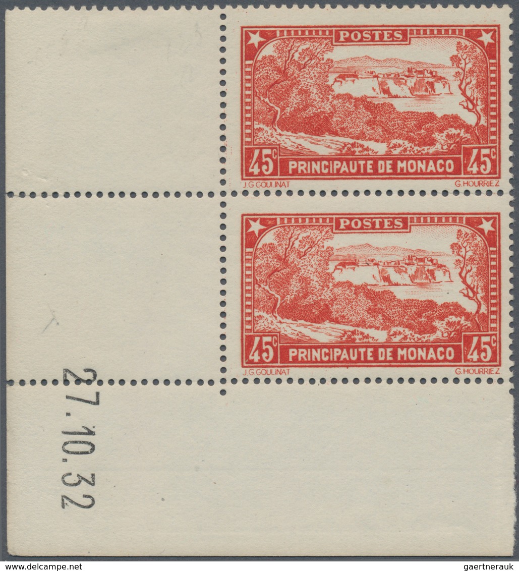 Monaco: 1933, Monaco From Cap D’Ali 45c. In Scarce Shade RED Vertical Pair From Lower Left Corner Wi - Gebraucht