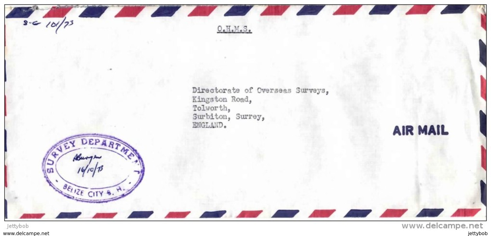 Belize Cover From Belize City To UK No Stamp Oval Survey Dept Belize City BH On Front Dated 16.10.73 - Belize (1973-...)