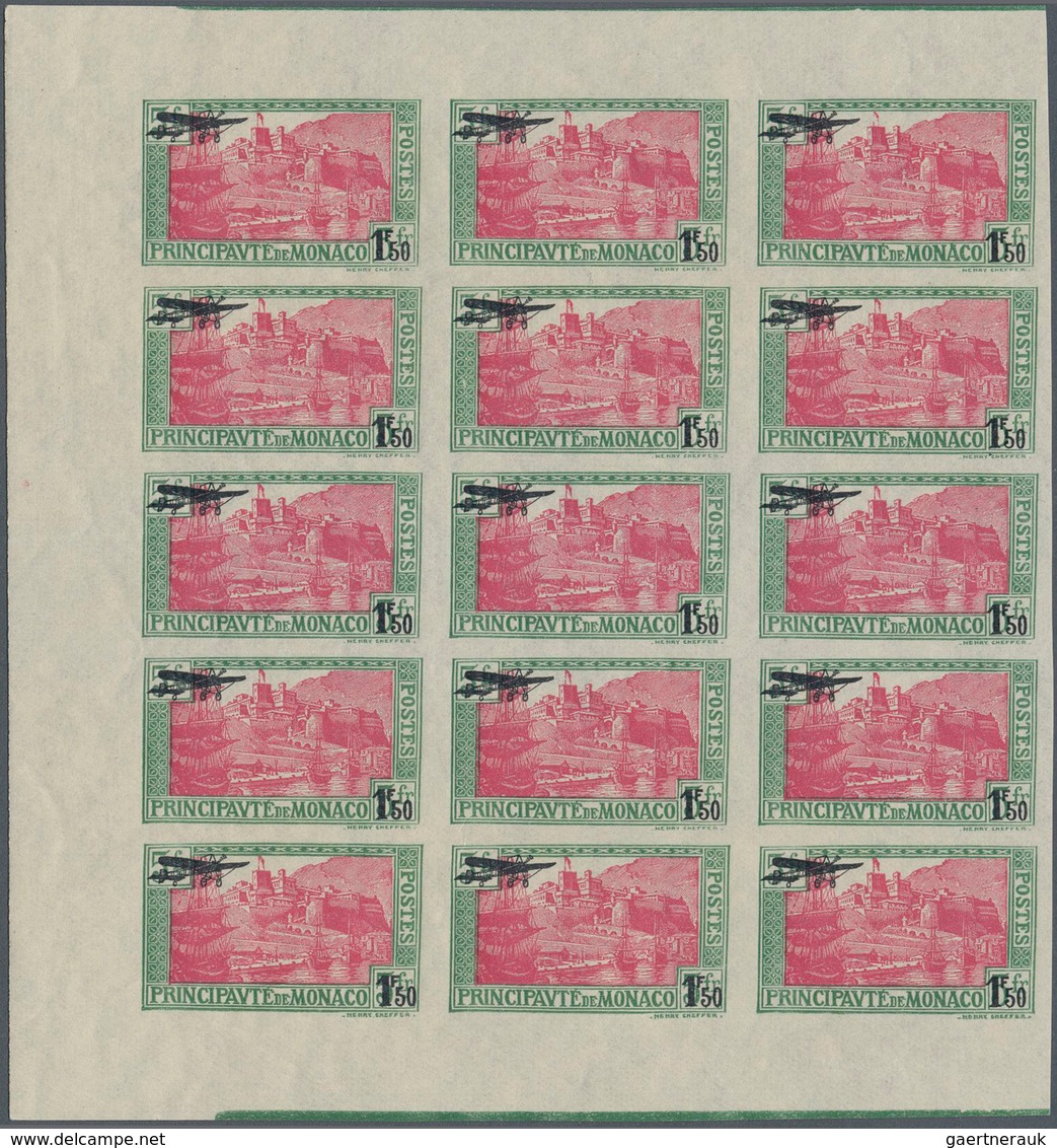 Monaco: 1933, Airmails 1.50fr. On 5fr. Green/rose, IMPERFORATE Block Of 15 With Slevedges From Left - Oblitérés