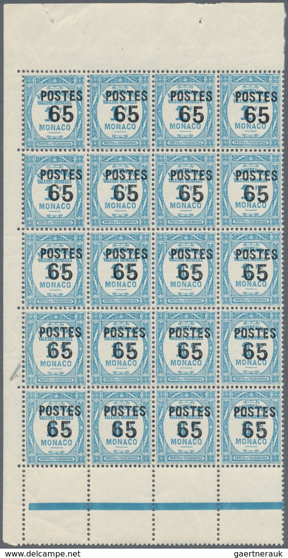 Monaco: 1937/1938, Postage dues with opt. ‚POSTES‘ and surch. with new values complete set of 14 in