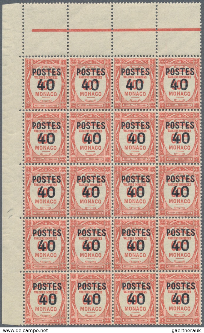 Monaco: 1937/1938, Postage dues with opt. ‚POSTES‘ and surch. with new values complete set of 14 in