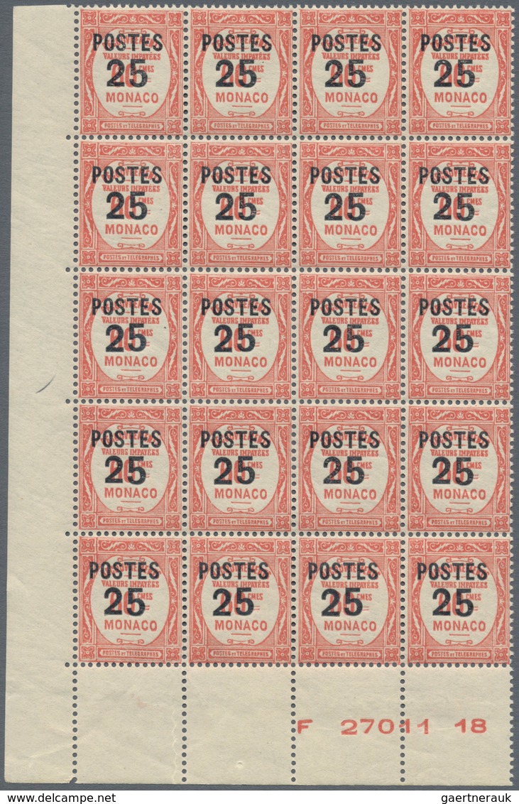 Monaco: 1937/1938, Postage dues with opt. ‚POSTES‘ and surch. with new values complete set of 14 in