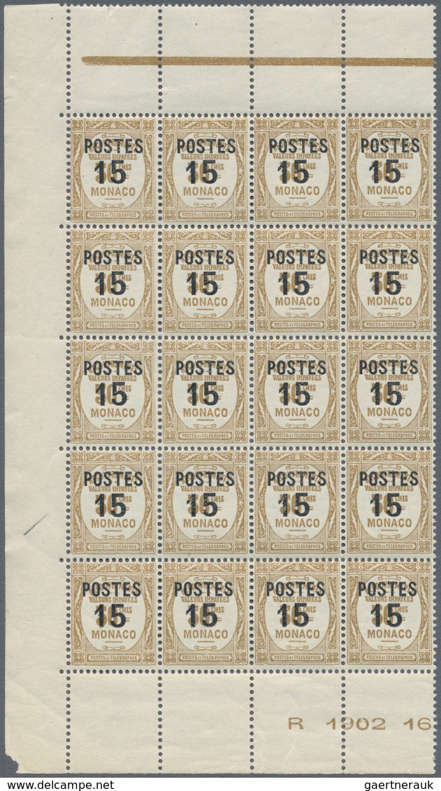 Monaco: 1937/1938, Postage dues with opt. ‚POSTES‘ and surch. with new values complete set of 14 in