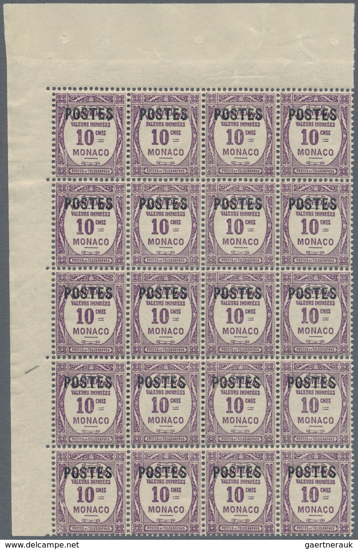 Monaco: 1937/1938, Postage dues with opt. ‚POSTES‘ and surch. with new values complete set of 14 in