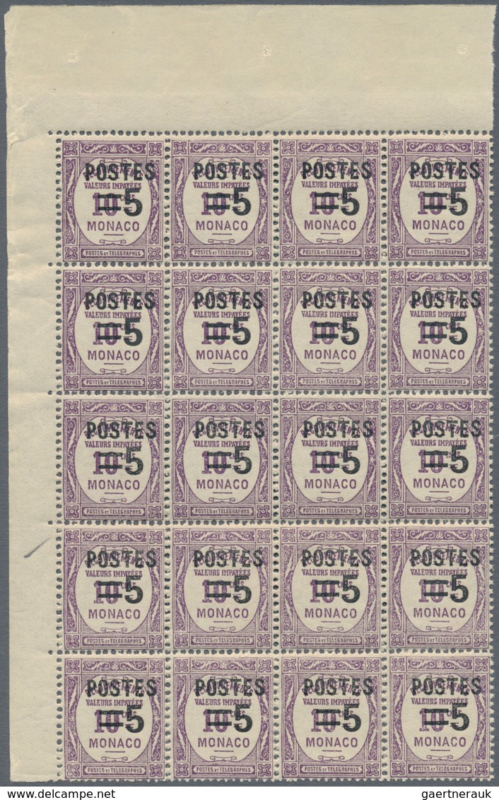 Monaco: 1937/1938, Postage dues with opt. ‚POSTES‘ and surch. with new values complete set of 14 in