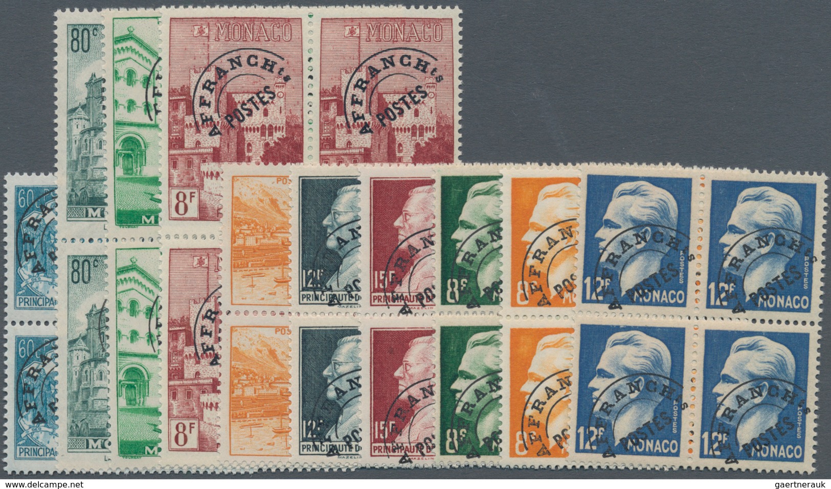 Monaco: 1945/1951, PRE-CANCELS Set Of Ten Different Stamps Incl. 60c. Coat Of Arms, Views Of Monaco - Oblitérés