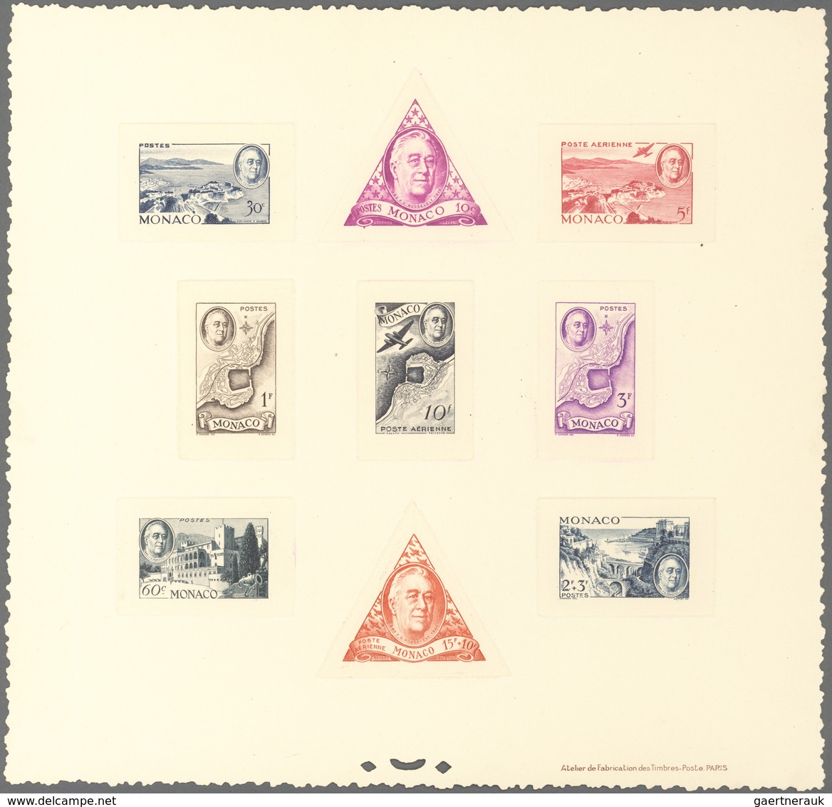 Monaco: 1946, First Anniversary Of The Death Of Franklin D. Roosevelt 10 C To 15 Fr + 10 Fr, Epreuve - Used Stamps