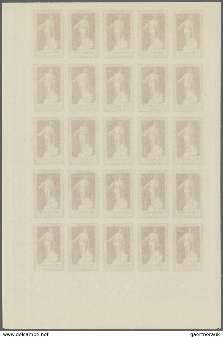 Monaco: 1949, 100th birthday of Prince Albert I. complete set of eight in IMPERFORATE blocks of 25 f