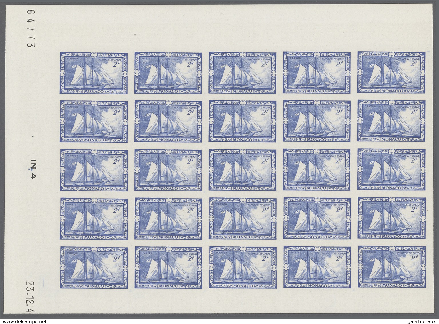 Monaco: 1949, 100th birthday of Prince Albert I. complete set of eight in IMPERFORATE blocks of 25 f