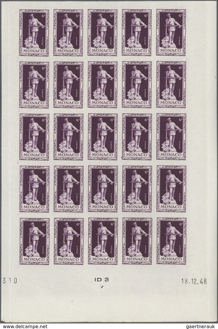 Monaco: 1949, 100th Birthday Of Prince Albert I. Complete Set Of Eight In IMPERFORATE Blocks Of 25 F - Used Stamps