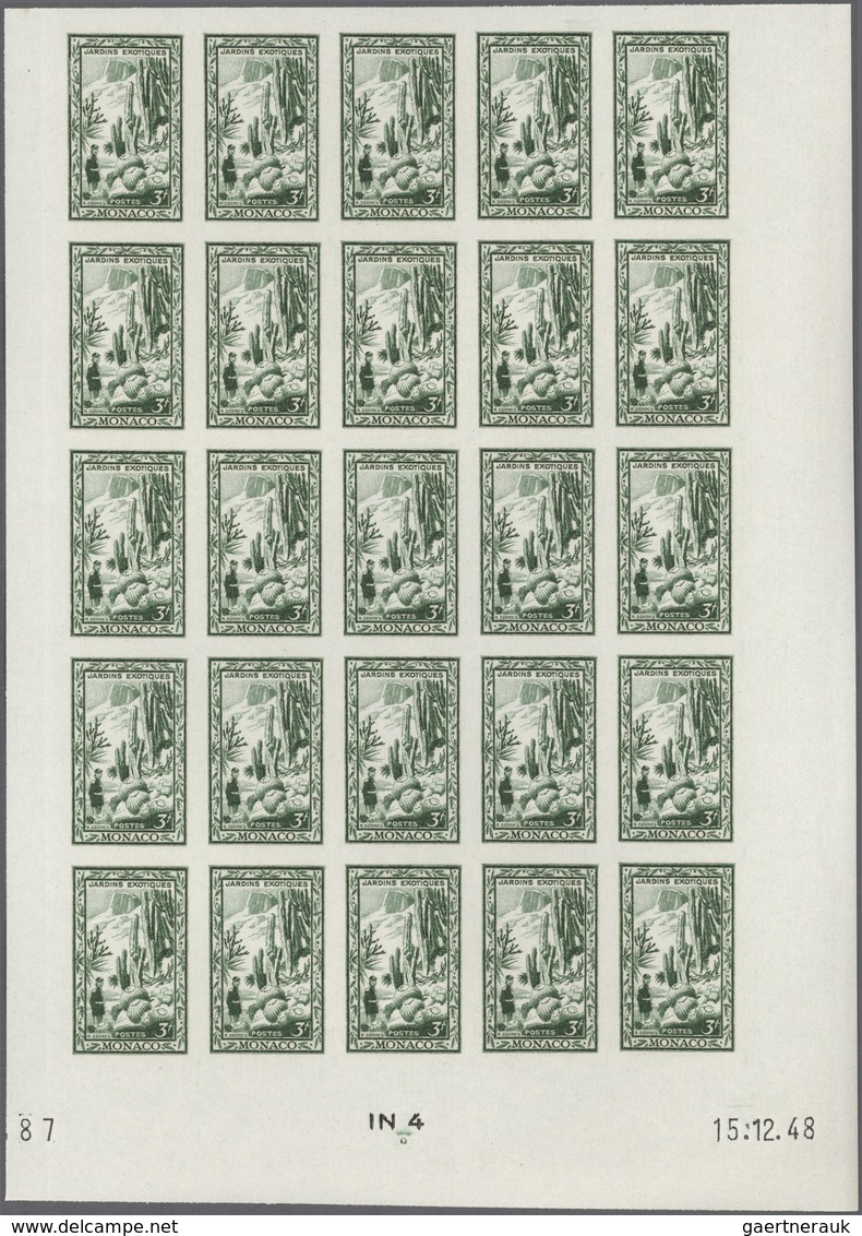 Monaco: 1949, 100th birthday of Prince Albert I. complete set of eight in IMPERFORATE blocks of 25 f